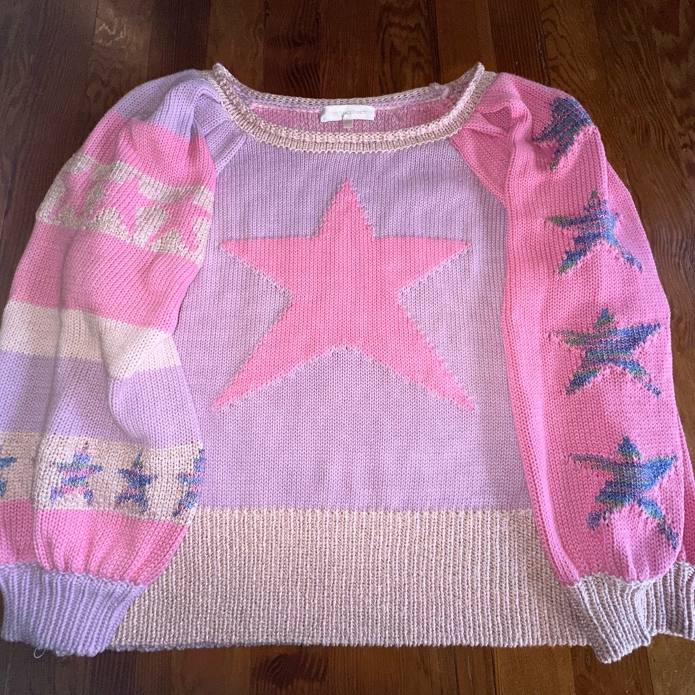 Pink Star Patterned Women's Sweater